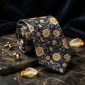 Luxurious Navy Blue Gold Floral Damask ネクタイ