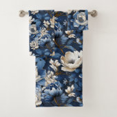 Luxurious Navy Blue Ivory Gold Flowers Towel バスタオルセット (インサイチュ)