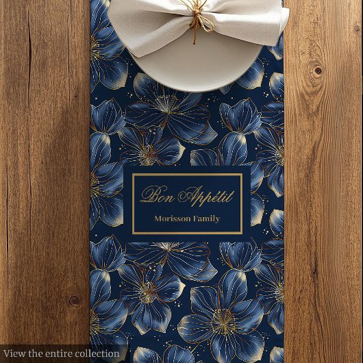 Luxurious Navy Gold Floral Wedding Table Decor ミディアムテーブルランナー