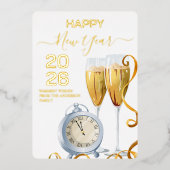 Luxurious New Year 2026 Champagne Countdown Clock 箔シーズンカード (正面)