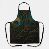 Luxurious Peacock Feathers Golden Teal Pattern エプロン (正面)