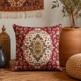 Luxurious Persian Rug Red Field Ivory Medallion クッション