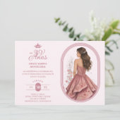 Luxurious Pink Oval Frame Charming Quinceañera 招待状 (スタンド正面)