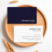 Luxurious Pinstripe Navy & White Business Card 名刺