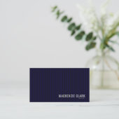 Luxurious Pinstripe Navy & White Business Card 名刺 (スタンド正面)