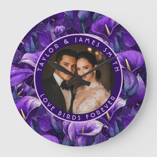 Luxurious Purple Calla Lilies Charm Traditional We ラージ壁時計 (正面)