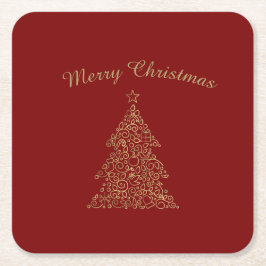 Luxurious Red and Gold Personalized Christmas スクエアペーパーコースター