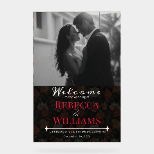 Luxurious Rose Flower Rustic Wedding Signs アクリルサイン (正面)