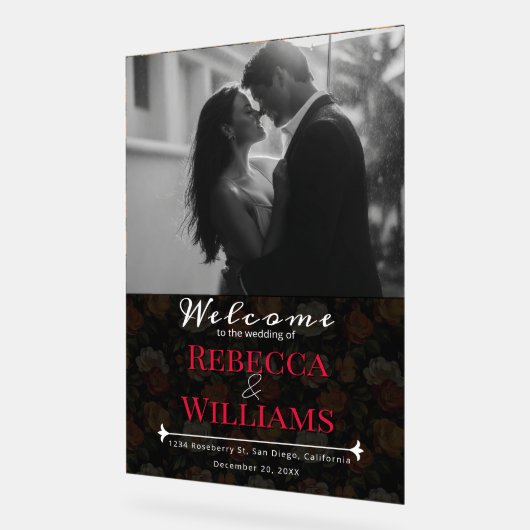 Luxurious Rose Flower Rustic Wedding Signs アクリルサイン (傾斜)