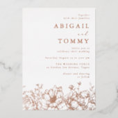 Luxurious Rose Gold Floral Wedding 箔招待状 (正面)