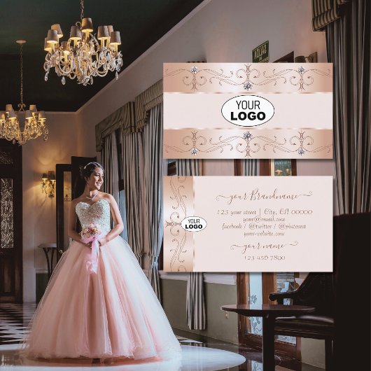 Luxurious Rose Gold Ornate Borders Jewels Add Logo 名刺