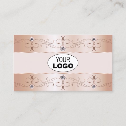 Luxurious Rose Gold Ornate Borders Jewels Add Logo 名刺 (正面)