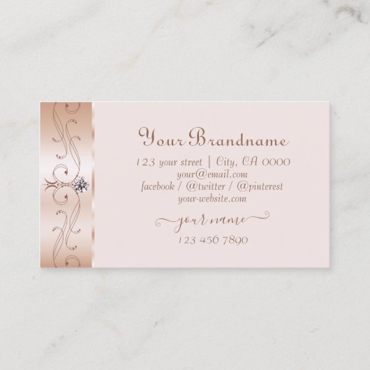 Luxurious Rose Gold Ornate Borders Jewels Monogram 名刺 (裏面)