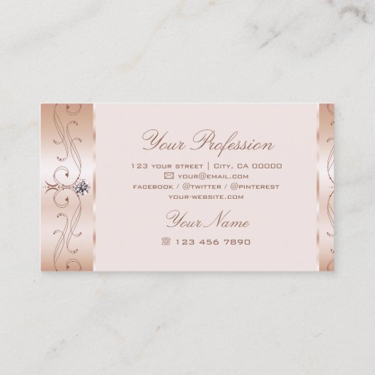 Luxurious Rose Gold Ornate Borders Jewels Ornament 名刺 (裏面)