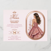 Luxurious Rose Gold Oval Frame Charming MIs XV 箔招待状 (正面)