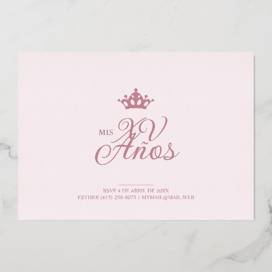 Luxurious Rose Gold Oval Frame Charming MIs XV 箔招待状 (裏面)