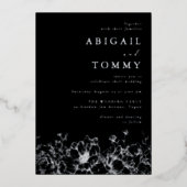 Luxurious Silver Foil Floral Modern Black Wedding 箔招待状 (正面)