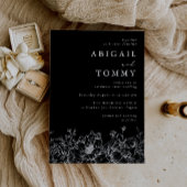 Luxurious Silver Foil Floral Modern Black Wedding 箔招待状