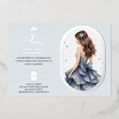 Luxurious Silver Oval Frame Charming Quinceañera 箔招待状 (正面)