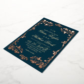 Luxurious Teal Gold Foil Floral Wedding 箔招待状 (回転した状態)