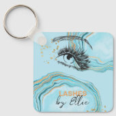 Luxurious Teal Gold Marble Lash Extension Qr Code キーホルダー (正面)