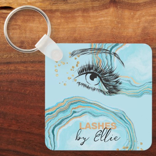 Luxurious Teal Gold Marble Lash Extension Qr Code キーホルダー (正面)