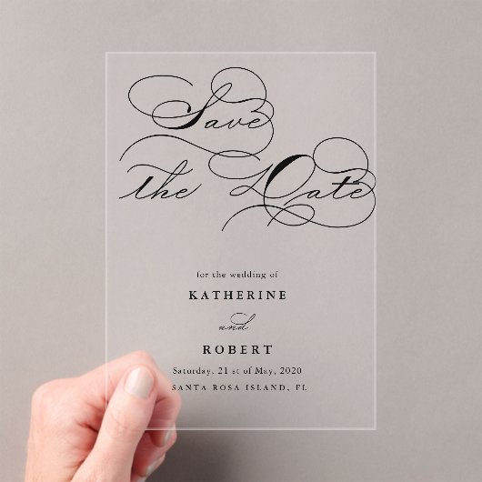 Luxurious Typography Budget Save the Date アクリル招待状 (インサイチュ (ポータブル))