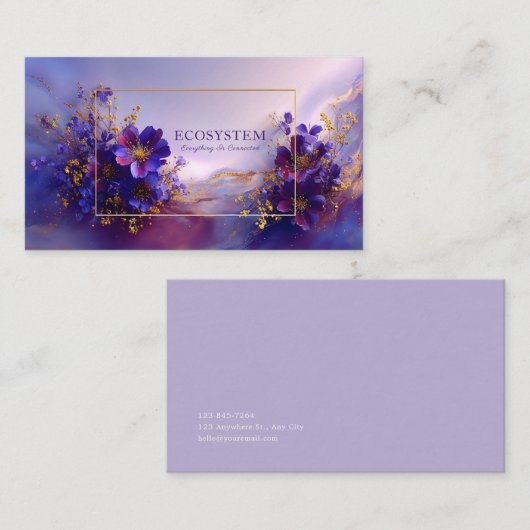 Luxurious Violet Gold Abstract Floral Geometric 名刺 (正面/裏面)