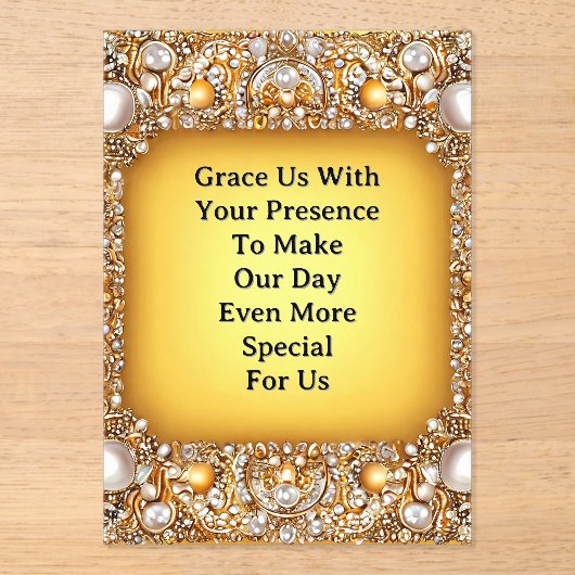 Luxurious Wedding Frame With Pearls and Gems アクリル招待状 (正面)