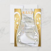 Luxurious, White, Flowing Silk &  Gold Roses. 出欠カード (正面)