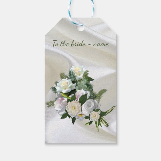 Luxurious, White, Flowing Silk & White Roses. ギフトタグ (正面)