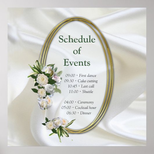 Luxurious, White, Flowing Silk & White Roses. ポスター (正面)