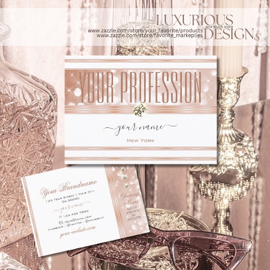 Luxurious White Rose Gold Sparkle Glitter Diamonds 名刺