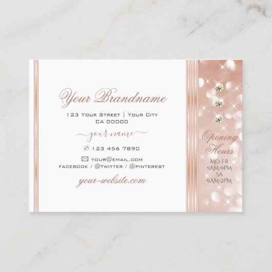 Luxurious White Rose Gold Sparkle Glitter Diamonds 名刺 (裏面)