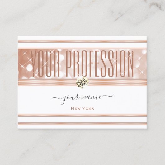 Luxurious White Rose Gold Sparkle Glitter Diamonds 名刺 (正面)