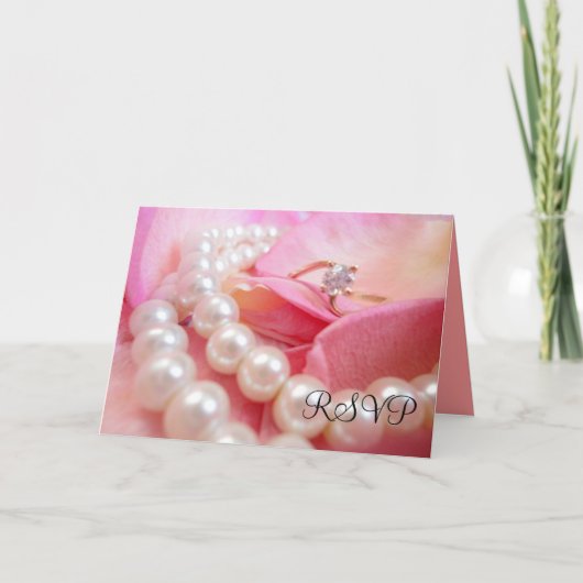Luxury エレガント Pearlsの結婚リングや輪RSVPカード 招待状 (正面)