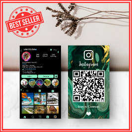LUXURY グリーン&ブラック Instagram マーブル アゲート QR 名刺