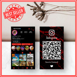 LUXURY 赤と黒のInstagramマーブルアゲートQR 名刺