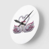 Luxury 3D Diamond Swans Heart - Elegant Wall Clock ラウンド壁時計 (傾斜)