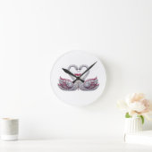 Luxury 3D Diamond Swans Heart - Elegant Wall Clock ラウンド壁時計 (ホーム)
