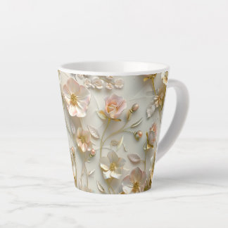 Luxury 3D Embossed Floral Gold Foil Elegant  カフェラテマグ