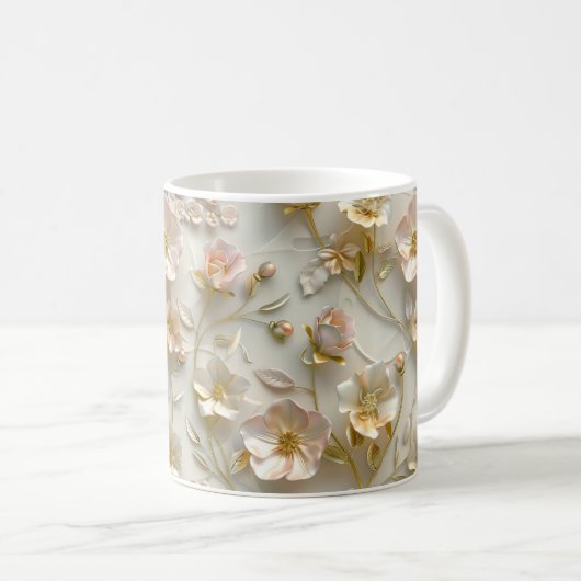 Luxury 3D Embossed Floral Gold Foil Elegant コーヒーマグカップ (正面右)
