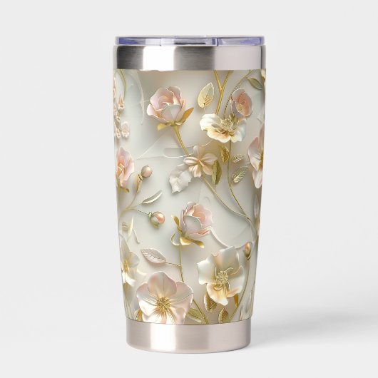 Luxury 3D Embossed Floral Gold Foil Elegant  保温保冷タンブラー (正面)