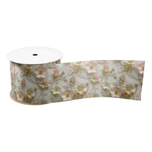 Luxury 3D Embossed Floral Gold Foil Elegant Gift サテンリボン (リール)