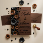Luxury 3D Floral Bronze & Black Wedding Invitation 出欠カード