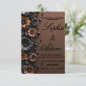 Luxury 3D Floral Bronze & Black Wedding Invitation 出欠カード (スタンド正面)