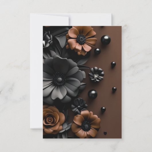 Luxury 3D Floral Bronze & Black Wedding Invitation 出欠カード (裏面)