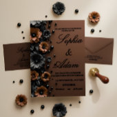 Luxury 3D Floral Bronze & Black Wedding Invitation 招待状