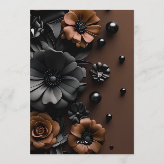 Luxury 3D Floral Bronze & Black Wedding Invitation 招待状 (裏面)