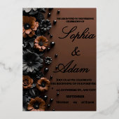 Luxury 3D Floral Bronze & Black Wedding Invitation 箔招待状 (正面)